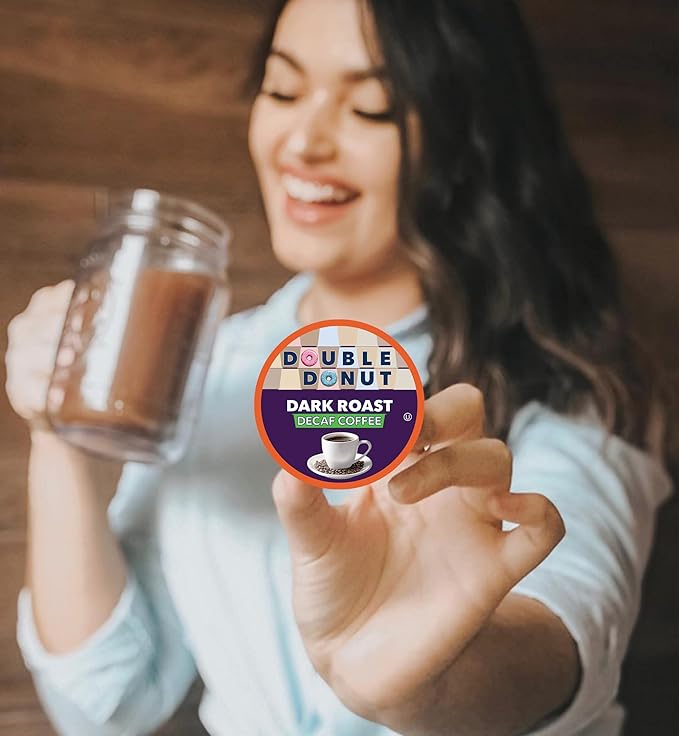 Double Donut Coffee Decaf Dark Roast Coffee Pods, Extra Bold Blend Coffee, Single Serve Coffee For Keurig K Cups Machines, Decaf Dark Roast Coffee in Recyclable Pods, 80 Count
