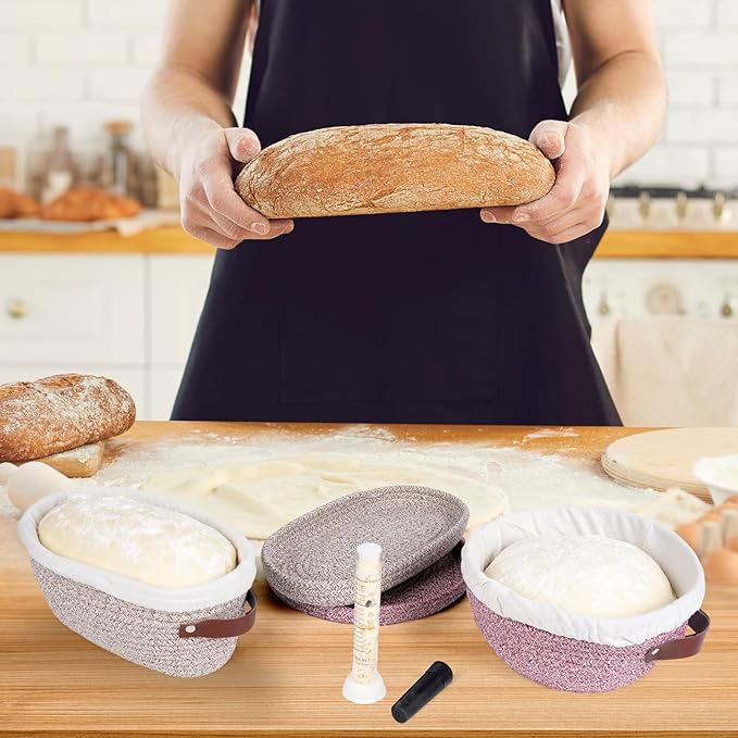 Stackable Cotton Banneton Proofing Basket Set, With Pro Sourdough Aliquot Jar for Rise Tracking – 9 inch Round Bread Basket x 2, Sourdough Bread Baking Supplies, Pro-Level Bread Proofing Kit