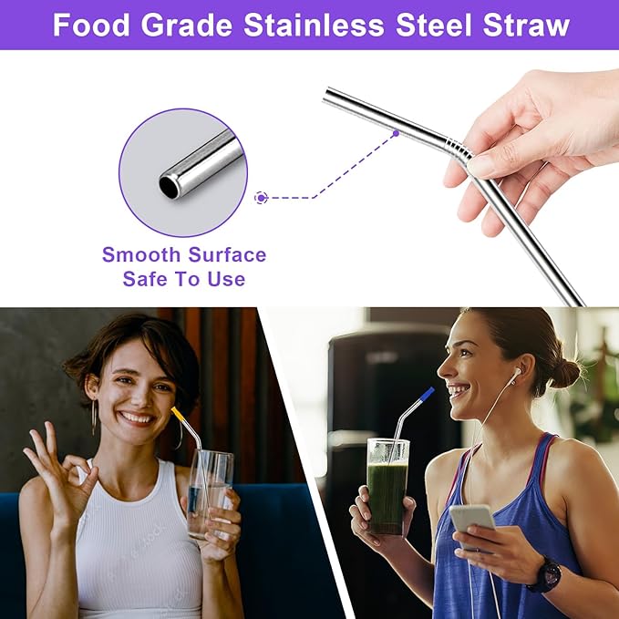 Newly Upgraded 10.5In Metal Straws Reusable Set 6 PCS with12 Silicone Accessories, 2 Straw Brush, 1 Storage Case, BPA Free, Eco-Friendly Stainless Steel Straws for 14, 20, 30,40 oz Tumbler