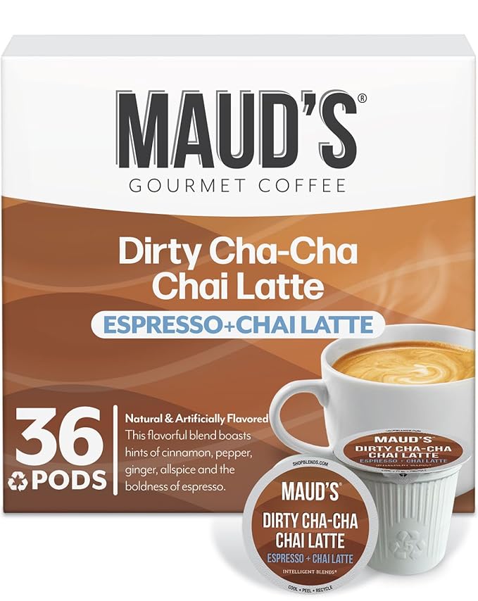Maud's Espresso Chai Tea Latte Pods, 36 ct, Recyclable Single Serve Chai Tea Pods - 100% Gourmet Blended Tea Leaves, Compatible with Keurig K Cups Maker