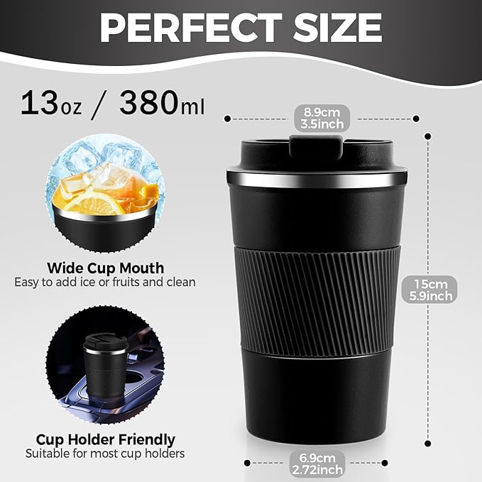 Volhoply 13 oz Stainless Steel Insulated Travel Coffee Mug with Fip Lid Bulk 8 Pack,Reusable Double Wall Vacuum Metal Coffee Cup,Portable Leak Proof Thermal Tumbler for Hot&Cold Drinks(Assort Color,8)