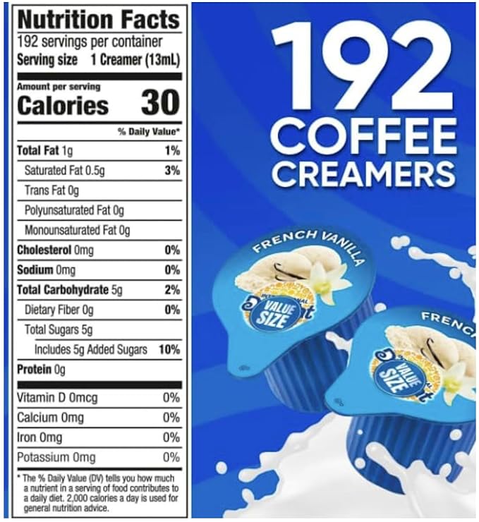 French Vanilla Coffee Creamer Singles, 192 Creamer Singles Included Great for Offices, Restaurants, Coffee, Bar, Gift and Homes