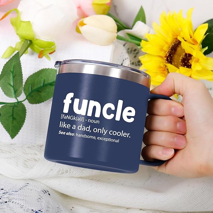 Gossby 14oz FUNCLE Tumbler Mug - Funny Uncle Gift from Niece, Nephew, Kids - Father's Day, Christmas, Birthday Gift for Uncle - Travel Insulated Coffee Cup with Lid, Straw