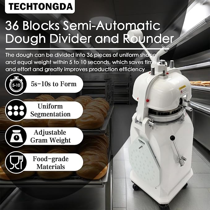 TECHTONGDA Dough Divider Rounder 36pcs Dough Ball Cutter Pizza Roll Ball Forming Machine Electric Dough Cutting and Rounding Machine for Hamburger Bread Pizza Bakery 0.7og-2.5oz