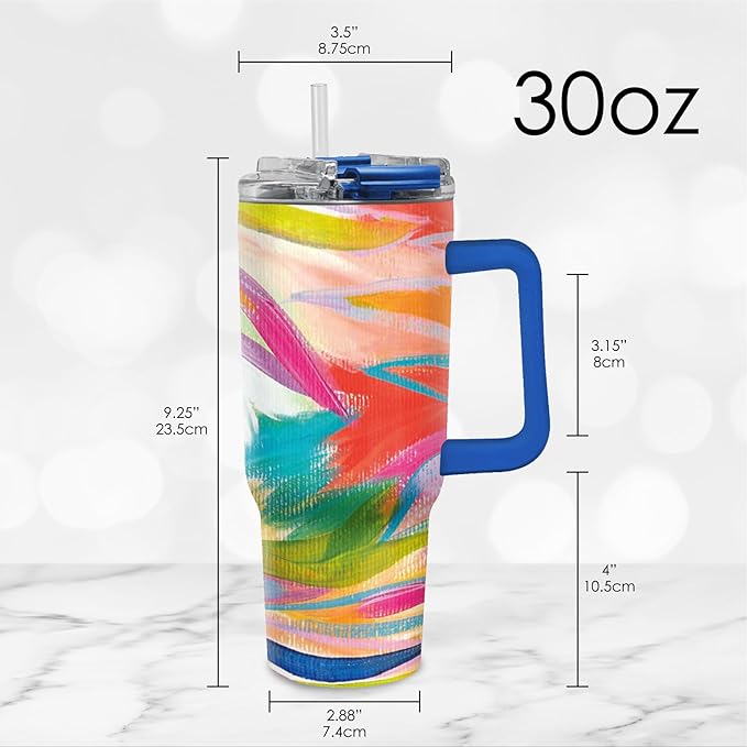 RainCaper 18/8 Stainless Steel Insulated Water Tumbler with Straw | 30oz, BPA-Free, Double Wall for Hot & Cold | Travel-Friendly, Cup Holder Ready (EttaVee Loose Palms)