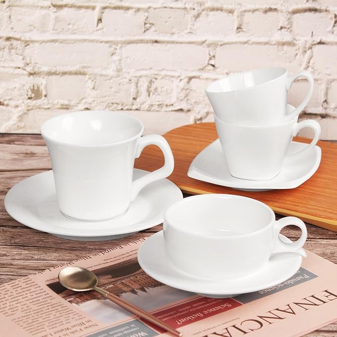 Italian Style Porcelain Espresso Cup Set - 4 Demi Tasse Cups, 4 oz Each