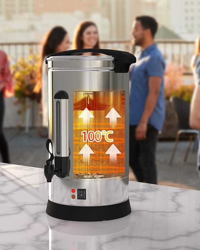 Commercial Coffee Maker Coffee Urn -16L Large Percolator Pot Dispenser with Double-Wall Stainless Steel, Quick Brew, Stays Hot - Also for Water, Tea, Beverage at Events & Catering - 130 Cup