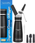 Pro Cream Dispenser, Durable High-Grip, Metal Lid with Rubber, 3 Nozzles, for Hot/Cold Use, Cleaning Brush Included, Black - 250ml/1 Pint
