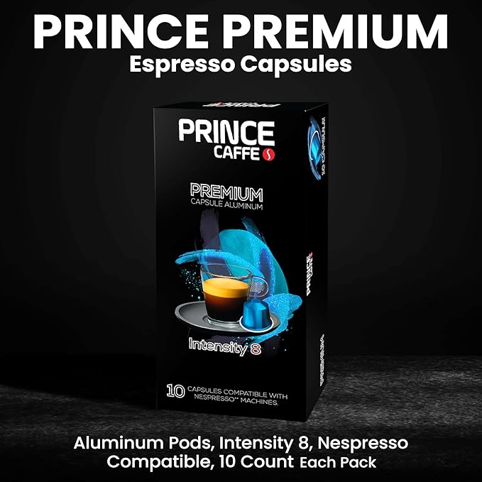 Prince Caffe Espresso Pods – Premium Intensity 8, Medium-Dark Roast, The Espresso Coffee Pods Are Compatible with Nespresso Original Line Machines, 30 Count (3 x 10 Capsules) Premium Quality Coffee Capsules.