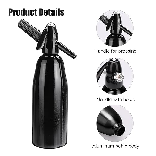 AstraLoom Soda Siphon,1L Portable Nostalgic Seltzer Water Maker Kit, Aluminum Sparkling Water Maker for Carbonated Drinks/Juices/Cocktails, Use 8 gram CO2 Cartridges (Not Included) (Black)