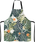 Hibiscus Flowers Apron, Summer Colorful Hawaiian Tropical Plants Unisex Kitchen Bib with Adjustable Neck for Cooking Gardening,Adult Size