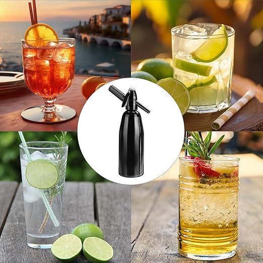 AstraLoom Soda Siphon,1L Portable Nostalgic Seltzer Water Maker Kit, Aluminum Sparkling Water Maker for Carbonated Drinks/Juices/Cocktails, Use 8 gram CO2 Cartridges (Not Included) (Black)