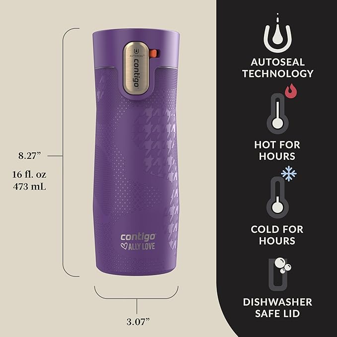 Contigo AUTOSEAL West Loop Vacuum-Insulated Stainless Steel Travel Mug with Easy-Clean Lid, 16 oz