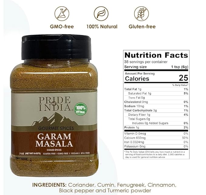 Pride of India - PACK of 6 - Garam Masala Ground 6 oz (170.097 gm) Medium Dual Sifter Bottle | Warming Spice Blend for Variety of Dishes | Flavorful Mix for Curries and Pilafs Non-Veg & Veg Dishes