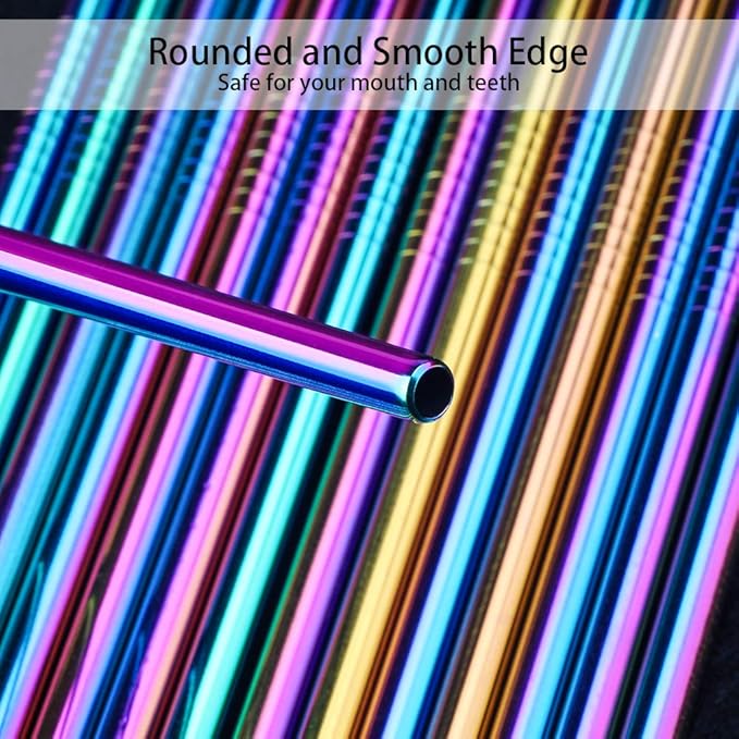 [30 PCS] Value Pack Metallic Reusable Stainless Steel Straws Combinations, Tomorotec Home Metal Straw Sets with Cleaning Brushes, 15 Straight 15 Bent For Tumblers Beverage Drinks Cocktail (Colorful)