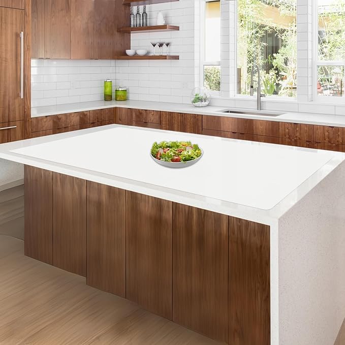 35.4"x23.6"(90cmx60cm) Large Silicone Mat for Kitchen Counter, Non-Slip Heat Resistant Countertop Protector, Waterproof Multipurpose Mat for Kitchen Island, Semitransparent
