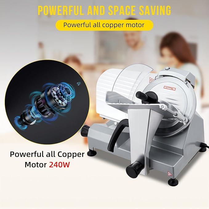 Commercial 10" Blade Meat Slicer 240W | Stainless Steel Electric Food Slicer Adjustable Thickness - Perfect for Restaurant, Deli & Home Kitchen Use