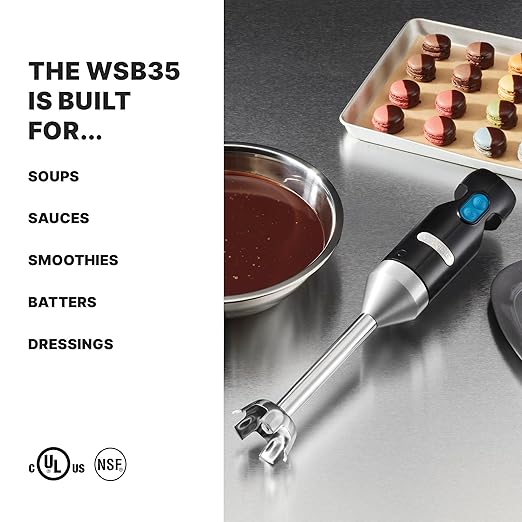 Waring Commercial Quik Stix Light Duty Stick Immersion Hand Held Blender, 7" Fixed Sealed Shaft, Steel Blade, 2 Speed, Professional Restaurant Foodservice Grade, 3 Gallon, 120V 100W, WSB35, Black