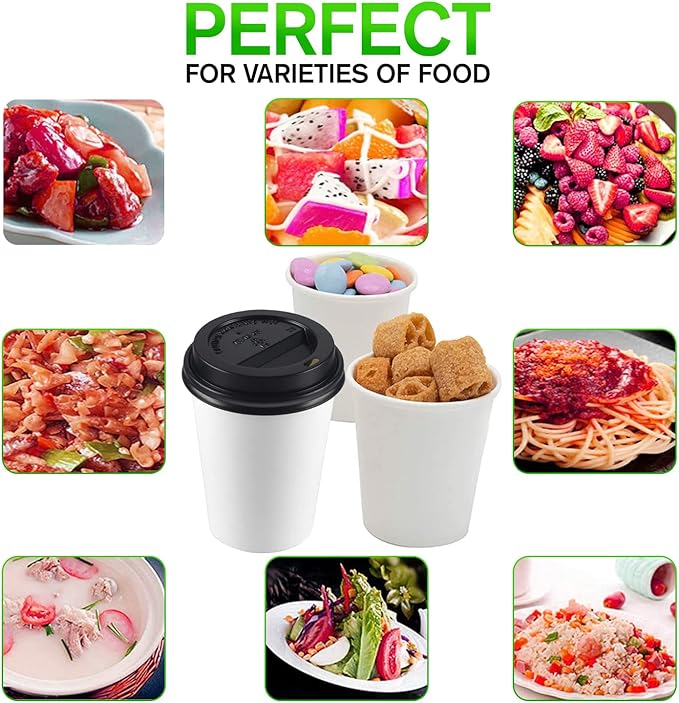 Smygoods White Disposable Paper Coffee Cups with Lids (10 OZ, 100 Count) For Hot Beverages, Tea, Espresso, Cocoa - To Go Drink Containers, Café & Office