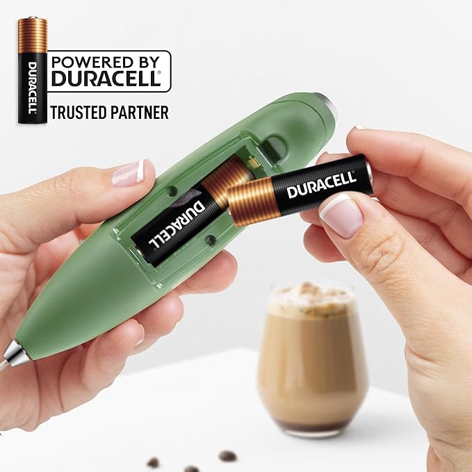 Zulay Kitchen Tornado Whisk Milk Frother with 4 AA Duracell Batteries - Triple Whisk for More Power - Handheld Coffee Frother with Stand - Drink Mixer for Lattes, Matcha & Protein Shakes