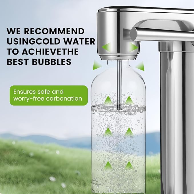 Manual Soda Maker Sparkling Water Machine, Elegant Stainless Steel Carbonator for Home Use, Easy Install, Compatible with 60L CO2 Cylinder (Not Included) & PET Bottle