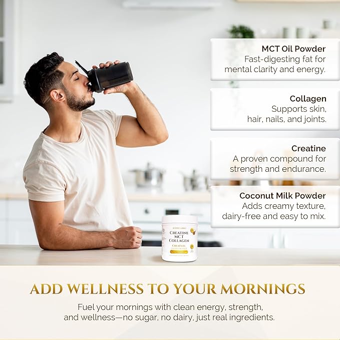 CreaFuel Creatine Collagen MCT Coconut Coffee Creamer Powder Sugar Free Keto and Paleo Friendly Supplement for Muscle Energy Brain Health Skin and Joint Support 30 Servings