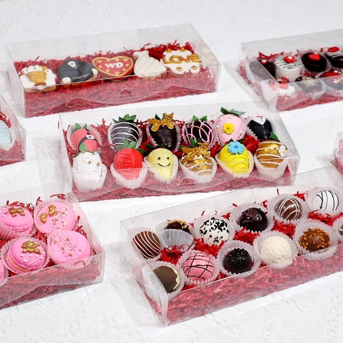 24PCS 12x5x2 Inches Clear Treat Boxes for Chocolate Covered Strawberries, Cocoa Bombs, Donuts, Muffins, Pastries, Bakery, Cookie, Macaron, Gift Boxes for Party Favors