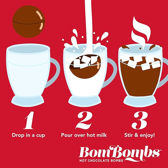 Bombombs, Hot Chocolate Bomb Gift Set, 5 Flavors in Colorful Wrappers; Fudge Brownie, Caramel Candy, S'Mores, Cookies & Cream, & Peppermint, Set of 24