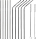 Set of 10 Stainless Steel Straws, HuaQi Bent Reusable Drinking Straws 10.5'' Long 0.24‘’ Dia for 30 oz Tumbler and 20 oz Tumbler, 2 Cleaning Brush Included