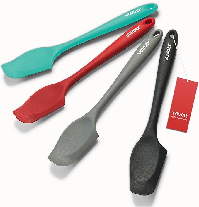 Silicone Mini Spatulas, Curved Small Spatula with Shallow Bowl for Kitchen, Seamless Jar Scraper for Cooking Baking, Wet Pet Food Spatula, 8.2 IN, 4 Pack