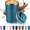 Volhoply 13 oz Stainless Steel Insulated Travel Coffee Mug with Fip Lid,Reusable Double Wall Vacuum Metal Coffee Cup,Portable to Go Leak Proof Cafe Thermal Tumbler for Hot & Cold Drinks(Bule,1)