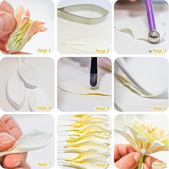 KALAIEN Dahlia Sugar Flower Veining Molds Fondant Cutters Gumpaste Cake Craft Tools(14PCS)