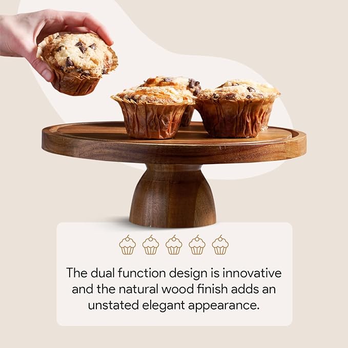 Acacia Wood Cake Stand with Lid - 12in Round Cake Holder, 2-in-1 Dessert Table Display Set & Charcuterie Board for Cheese, Chips & Dips, Nachos, Fruit Platter, Large Acrylic Cake Dome Cover