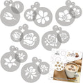 NAKLEO Coffee Stencils and Cookies Decoration 14Pcs 2.8”x2.8” and 4.3”x4.3”, Reusable Plastic Baking Templates, Flowers Rose Tulip, Barista DIY Art Craft, Capuccino Latte Chocolate Cake Biscuit