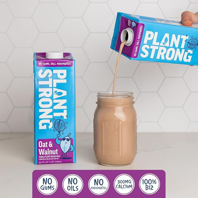 PLANTSTRONG Oat & Walnut Milk 32oz - NON-GMO - Plant Based, Vegan - Gluten Free Dairy Free - Shelf Stable - Lactose Free Milk - No Gums or Oils