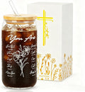 Christian Gifts For Women, Bible Verse Glass Cup with Lid & Straw 16oz Coffee Mugs Tumbler for Birthday Thanksgiving Christmas Gift for Mom Wife Sister Friends Teen Girls