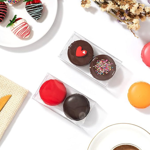 100 Pack Clear Macaron Boxes for 2 Small Plastic Chocolate Covered Ore Boxes 4.17 x 2.16 x 1.37 Inches for Wedding Bridal Shower Baby Shower Party Favors Small Bakery Boxes Pastry Treat Boxes