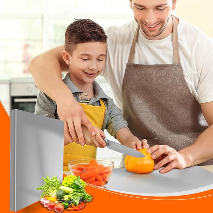 304 Stainless Steel Cutting Board with 2 Pack Non-Slip Mats, Yoposeo Heavy Duty Baking Cutting Chopping Boards for Kitchen, Meat, Fruits, Vegetables, Bread and Baking (19.7" X 15.7"/ 50 X 40cm)