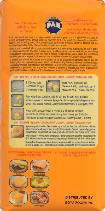 P.A.N. Yellow Corn Meal – Pre-cooked Gluten Free and Kosher Flour for Arepas (2.2 lb/Pack of 2)