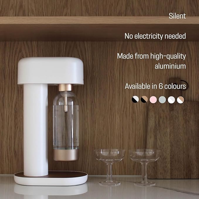 Mysoda Ruby 2 Sparkling Water Maker - Soda Streaming Machine Silent Carbonated Water Machine Robust Long-Lasting Aluminium Soda Maker 1L Water Bottle Without CO2 Cylinder - White Copper Soda Machine