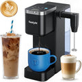 Single Serve Coffee Maker with Built-in Detachable Milk Frother, Iced and Hot Coffee Machine for K Cup & Grounds, 40oz Removable Water Reservoir, 6 Cup Sizes, Fits 7.3" Travel Mug, Black