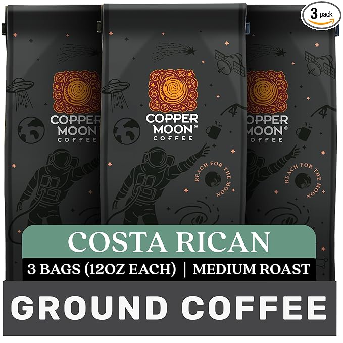 Copper Moon Ground Coffee Costa Rican Blend, 12 Ounce Bags (Pack of 3), 36 Ounces