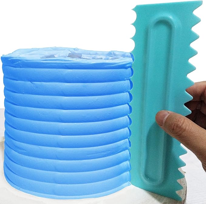 Cake Scraper set of 8 Pack Cake Edge Tools Decorating Icing Smoother Comb,Plastic Sawtooth Decorating Mousse Butter Cream Polisher-16 Design Textures-Blue