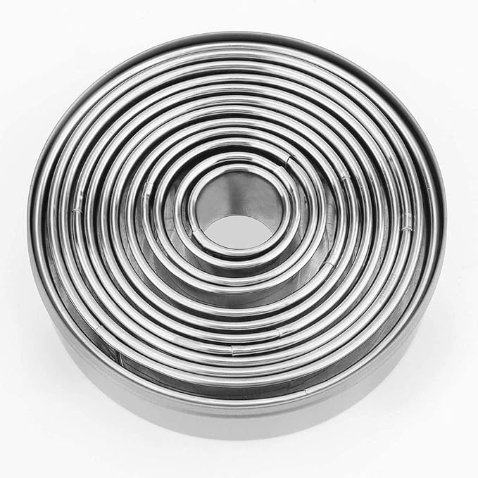12 Pieces Round Cookie Biscuit Cutter Set,Graduated Circle Pastry Cutters,18/8 Stainless Steel Cookie Cutters and Donut Cutter Ring Molds