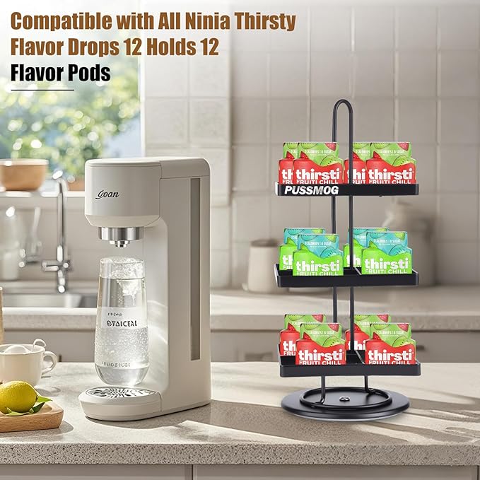 12 Flavor Pod Holder for Ninja Thirsti Pods , 360° Rotating Storage Rack for Ninja Thirsties Drink System,Flavor Pods Storage Holder Fits for Ninja Thirsti Soda Maker WC2002