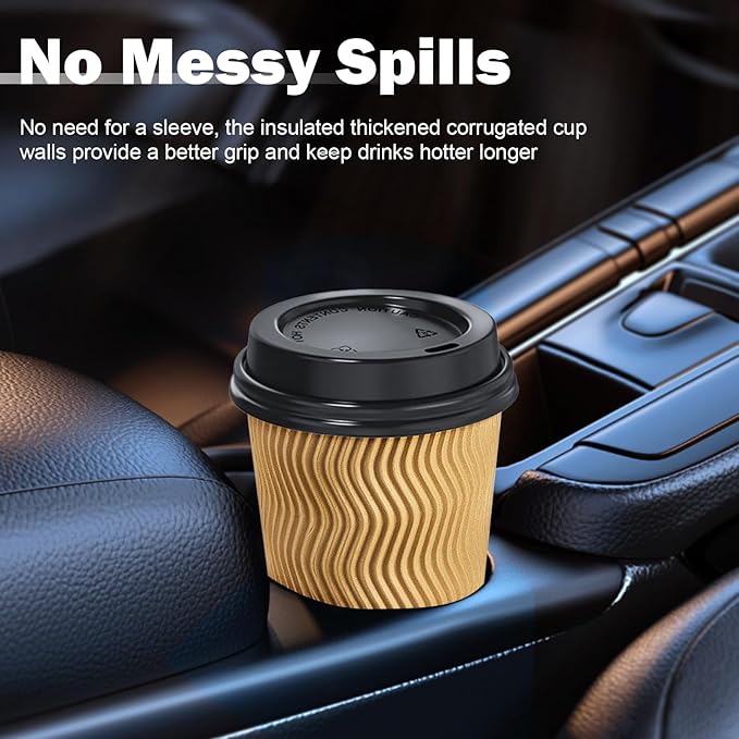 12 oz Coffee Cups-90 Pack Disposable Coffee Cups with Lids and Straws, Insulated Ripple Wall To Go Paper Coffee Cup for Coffee, Hot Chocolate and Hot Tea Drinks - Champagne