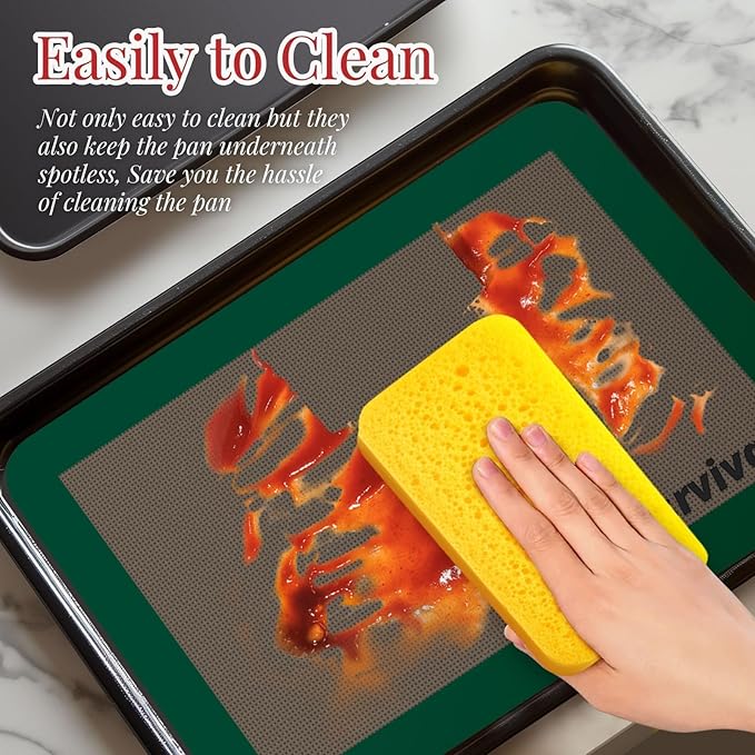 Silicone Baking Mat, Reusable Silicone Baking Sheets for Oven, 2Pcs Half Sheet(16.5"x11.6") Non-Stick Silicone Mats for Baking Cookies, Bread, Roasting Vegetables, Meat, Candy Making