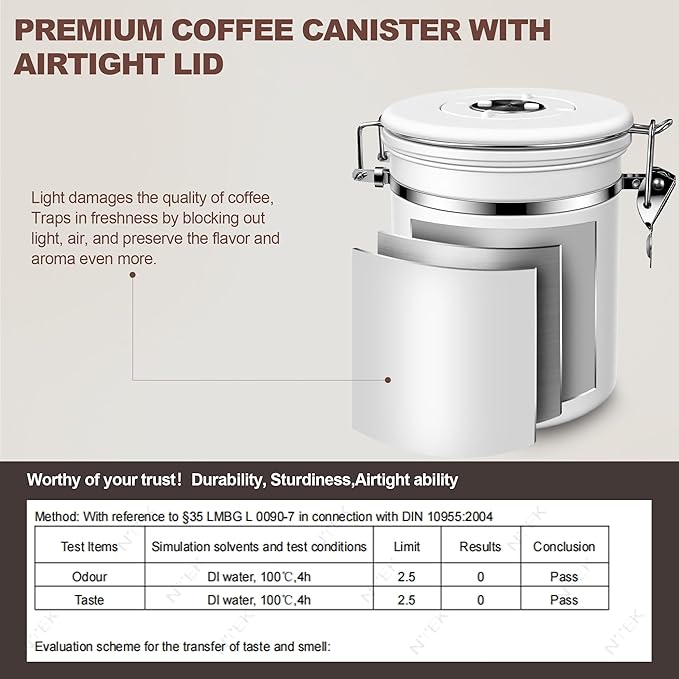 ShanSon Coffee Canister Airtight Coffee Container Stainless Steel Coffee Bean Storage Container with Scoop Coffee Canister for Beans Grounds Sugar Flour Tea Cereal,22OZ, White
