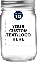 DISCOUNT PROMOS 10 Decorating Mason Jars Set, 12 oz. - Customizable Text, Logo - Canning, Aluminum Lid - Clear