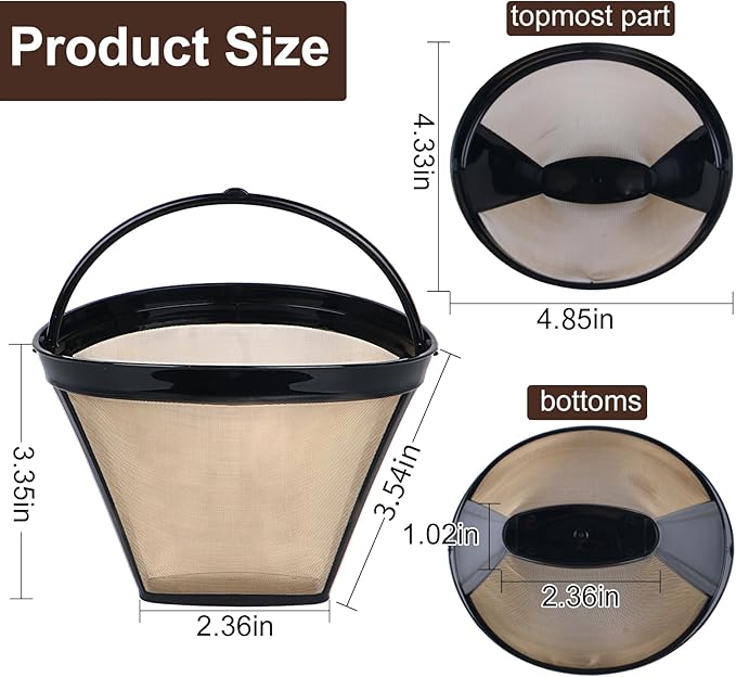 Reusable Coffee Filters for Ninja Coffee Filter, Permanent Coffee Filter 4, Used for Replacing the Ninja Coffee Bar Brewer, 4 Cone Permanent Coffee Filter, 2Pcs